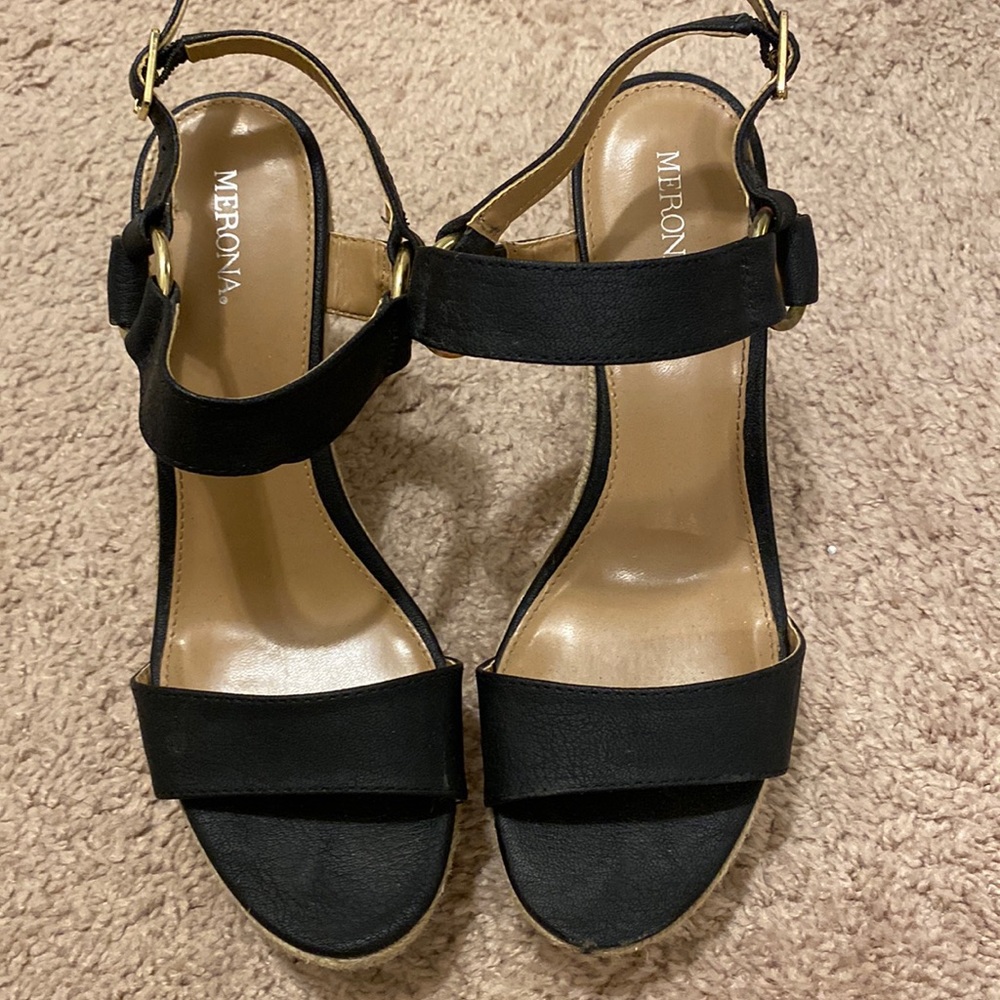 Black wedge sandals